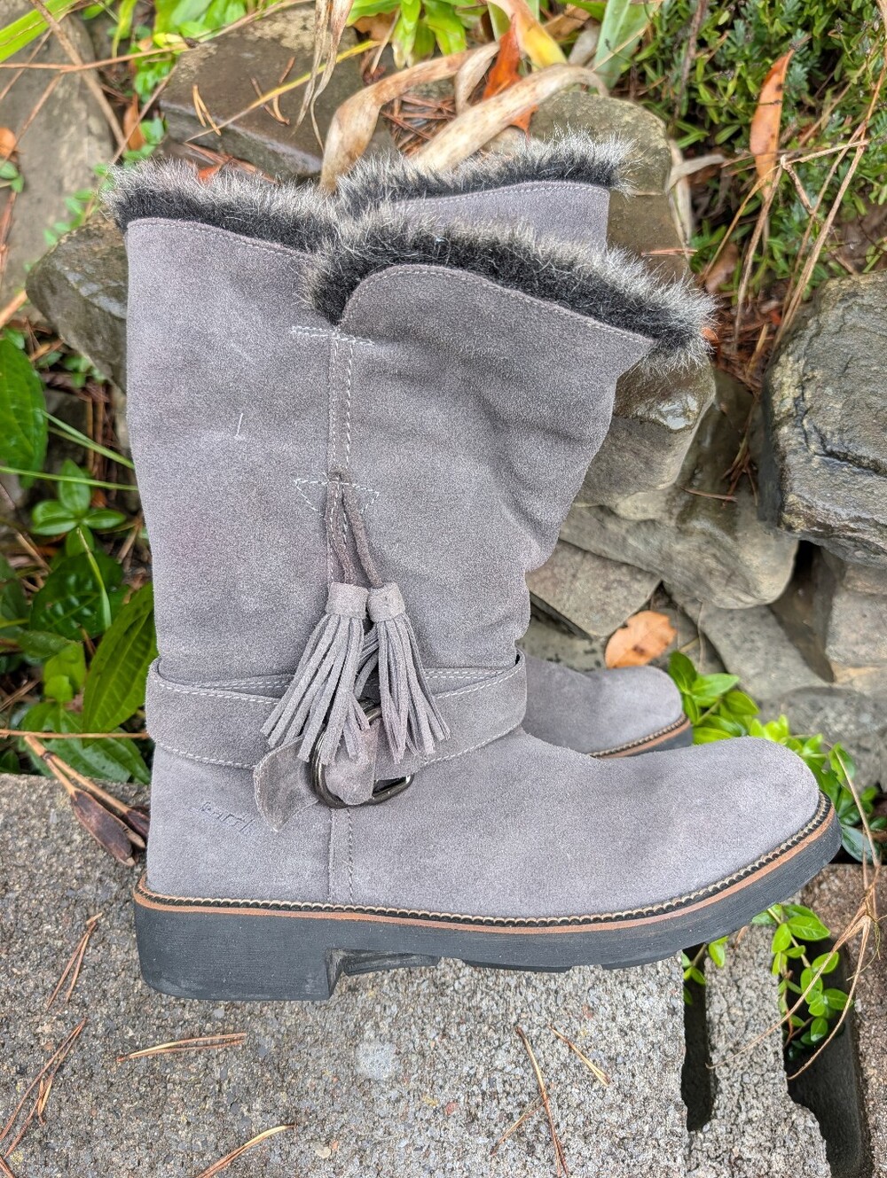 Women's Earth Kalso Technology Gray Leather Fur Lined Pull On Boots Size 9
